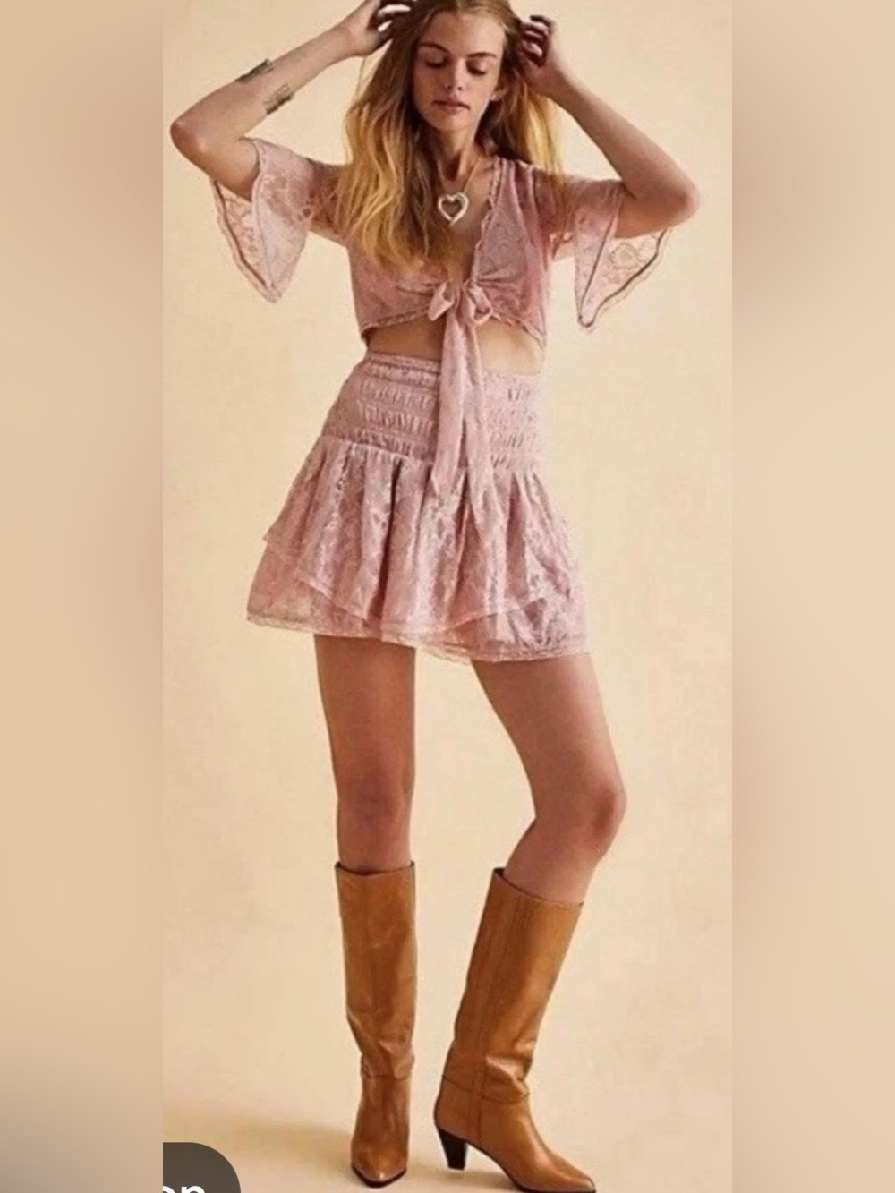 Free People Lala Lace blush pink mini dress size small